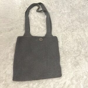 The Sak Crochet Tote Bag Gray Metallic Knit Shoulder Bag Boho Handbag